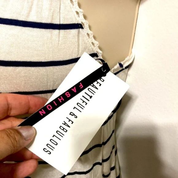 Romper Dress Blue White Stripes Nautical Summer by EMME JORDON Womens Small - Picture 9 of 13